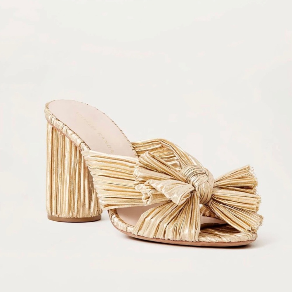Loeffler Randall Penny Gold Pleated Bow Heel - NEVER WORN